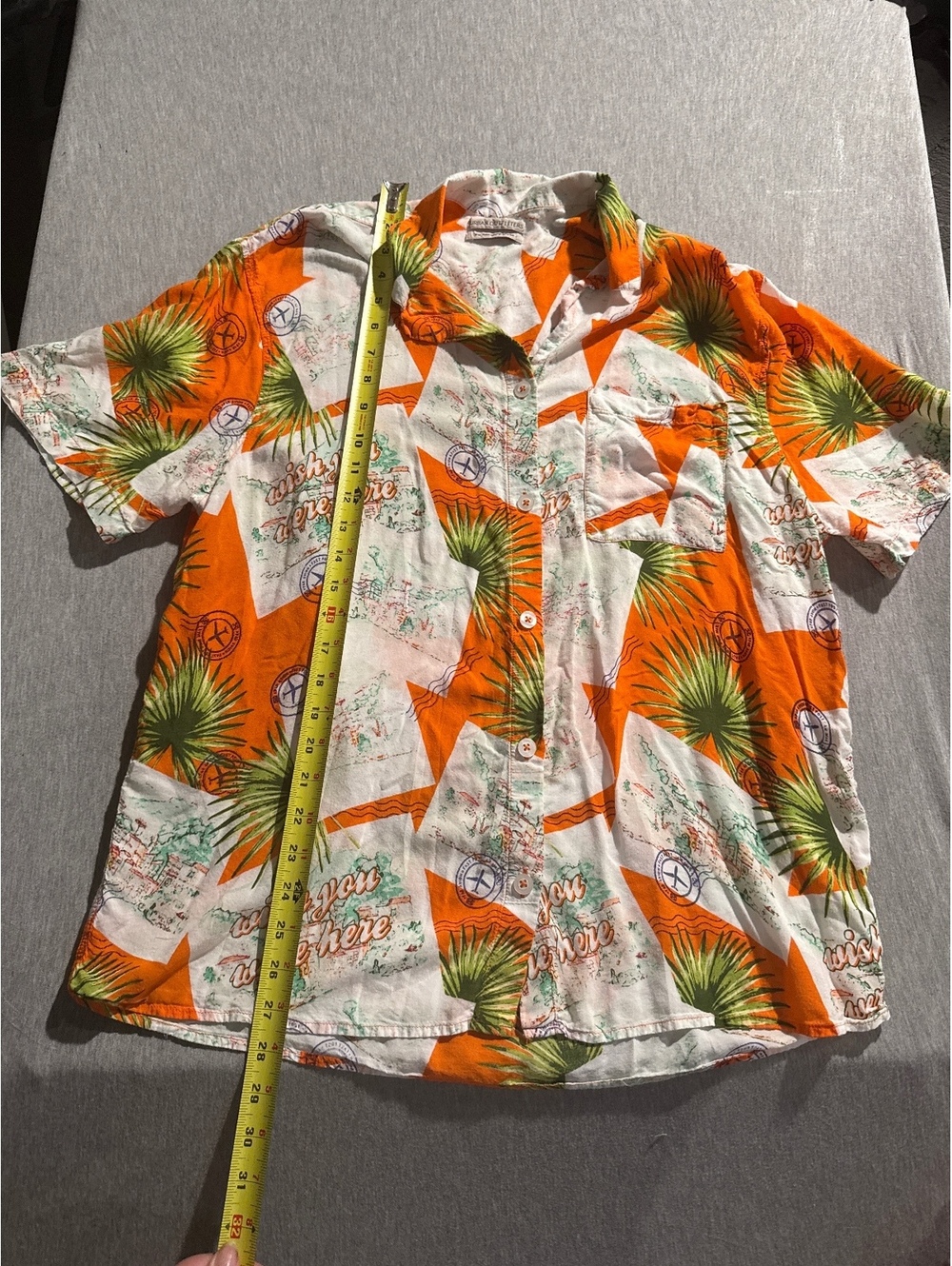 Urban Outfitters Men's Medium Orange and White Tropical Print Short Sleeve Shirt